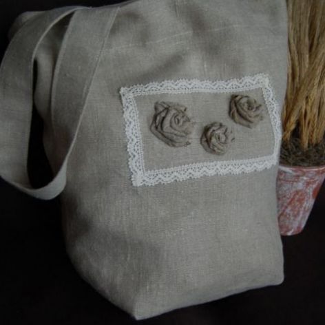 Lniana, rustykalna torba z "obrazem"
