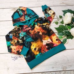 Bluza z kapturem i uszami w kolorowe koty r.92 wyprzedaż