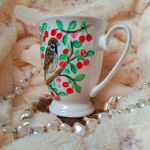 Ręcznie malowany wiśniowy mazurek kubek śniadaniowy - ręcznie malowane
