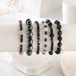 Zestaw 6 Bransoletek Boho - Lawa Wulkaniczna, Jadeit i Szkło | Komplet na Gumce
