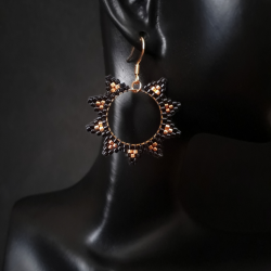 Nowoczesne Czarno Złote Kolczyki Koła