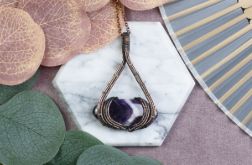 Miedziany wisiorek wire wrapping z ametystem #526