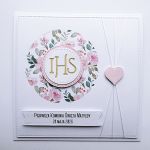 Kartka na Komunię pamiątka jasny róż handmade - KArtka komunijna handmade w jasnym różu