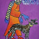 obraz olejny babcia z pieskiem kolorowy - 