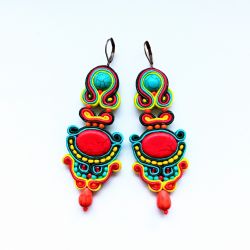 Montezuma Red&Turquoise kolczyki sutaszowe