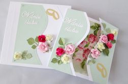 Kartka W DNIU ŚLUBU miętowa z różami