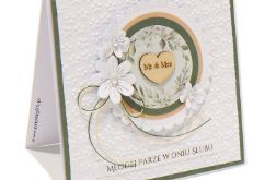 Kartka ślubna - wianek białe kwiaty kwiatuszki