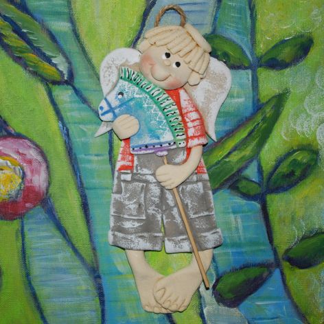 Hej! Pojadę - aniołek z masy solnej, prezent, dekoracja