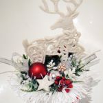 Stroik dekoracja Boże Narodzenie Renifer srebrno-czerwony - Renifer ze srebrem i czerwienią