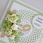 Kartka MŁODEJ PARZE w zieleni - Kartka ślubna z papierowymi różami