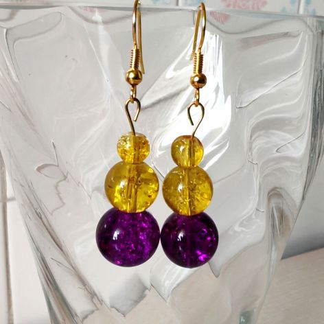 Kolczyki wiszące fioletowo-żółte
