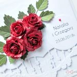 Kartka ŚLUBNA z czerwonymi różami - Ażurowa kartka na ślub z różami