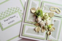 Kartka W DNIU ŚLUBU zielono-złocista