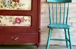 Krzesło turkusowe shabby chic, patyczak – z charakterem