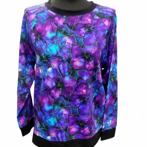 Bluzka damska fioletowe kwiaty XXS/XS