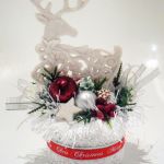 Stroik dekoracja Boże Narodzenie Renifer srebrno-czerwony - Ozdoba świątecznego stołu