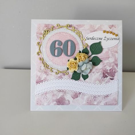 Kartka ręcznie robiona na urodziny 40, 50, 60 kwiaty