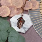 Miedziany ozdobny wisiorek z obsydianem mahoniowym i granatem #543 - 