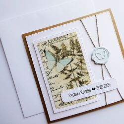Kartka ślubna boho z motylem ręcznie robiona 