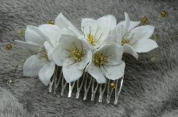 Biało złota ozdoba we włosy w kwiaty