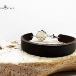 Damska bransoletka skórzana z łącznikiem kwiat - 