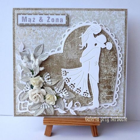Kartka ślubna beżowo-brązowa A34