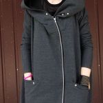 Oversize bluza ogromny kaptur grafit - zapinana asymetrycznie na suwak