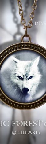 Naszyjnik, medalion - Biały wilk - antyczny brąz - zdobiony
