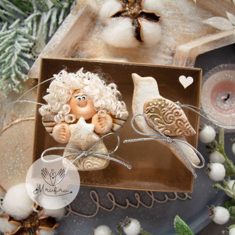 Świąteczny podarek: Anioł i ptaszek, pudełko.