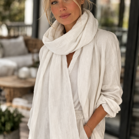 SZAL LNIANY DAMSKI SZALIK BIAŁY FELTMONDO 