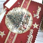 Kartka na Boże Narodzenie vintage z choinką - Kartka z kopertą i etykietką ze sznureczkiem