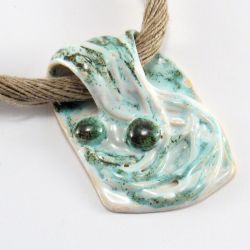 Naszyjnik ceramiczny,  Naszyjnik lniany z ceramiką
