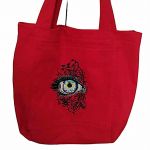 Duża czerwona bawełniana torba z haftem - oko - torba czerwona oko