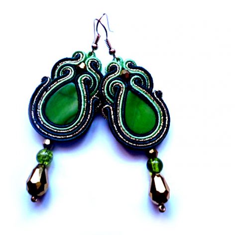 Kolczyki Sutasz z masą perłową w zieleni i złocie