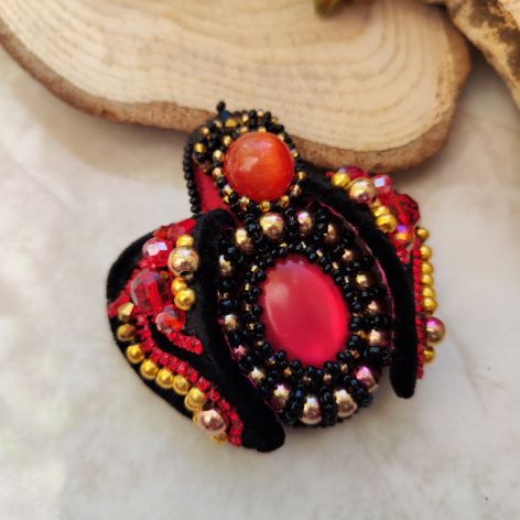 Elegant Handmade Beaded Brooch with Crystals