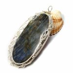 Duży, Srebrny wisior z kaboszonem labradorytu - wire wrapped srebrny wisior