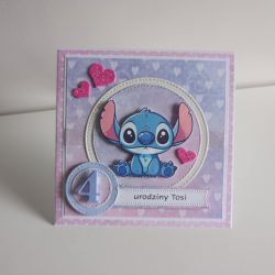 Kartka na urodziny Stich serduszka z personalizacją