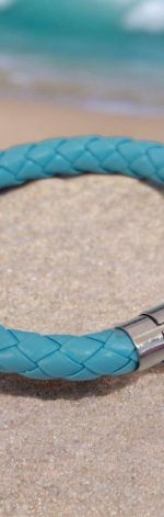 Bransoletka pleciony rzemień niebieska