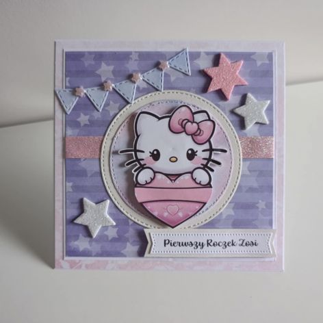 Kartka na pierwsze urodziny roczek Hello Kitty