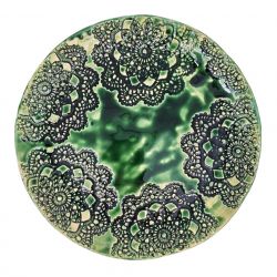 Talerz Ceramiczny Zielony Rękodzieło Średnica 25 cm Unikatowy Wzór 