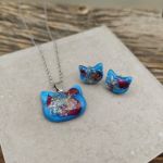 Komplet biżuterii Koci Amulet – żywica z suszonymi kwiatami - 4