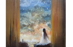 Oczekiwanie, ręcznie malowany obraz olejny na płotnie