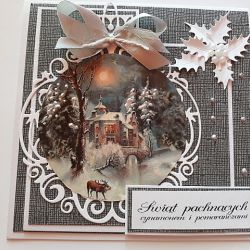 Kartka bożonarodzeniowa z zimowym widokiem