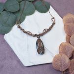 Miedziany naszyjnik wire wrapping z agatem mszystym #494 - 