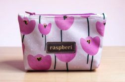 Etui na klucze z różowego weluru w tulipany – handmade I