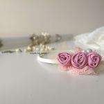 Opaska różowa ecru dla dziewczynki na chrzest - ROZE