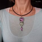 Wisiorek srebrny z ametystami i fluorytem - Na prezent dla niej