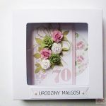 Kartka URODZINOWA - pastelowe róże - Kartka urodzinowa z różowo-zielonymi kwiatami