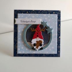 Kartka świąteczna Boże Narodzenie skrzat z pierniczkiem