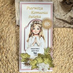 227,Kartka na komunię w pudełku dla dziewczynki 